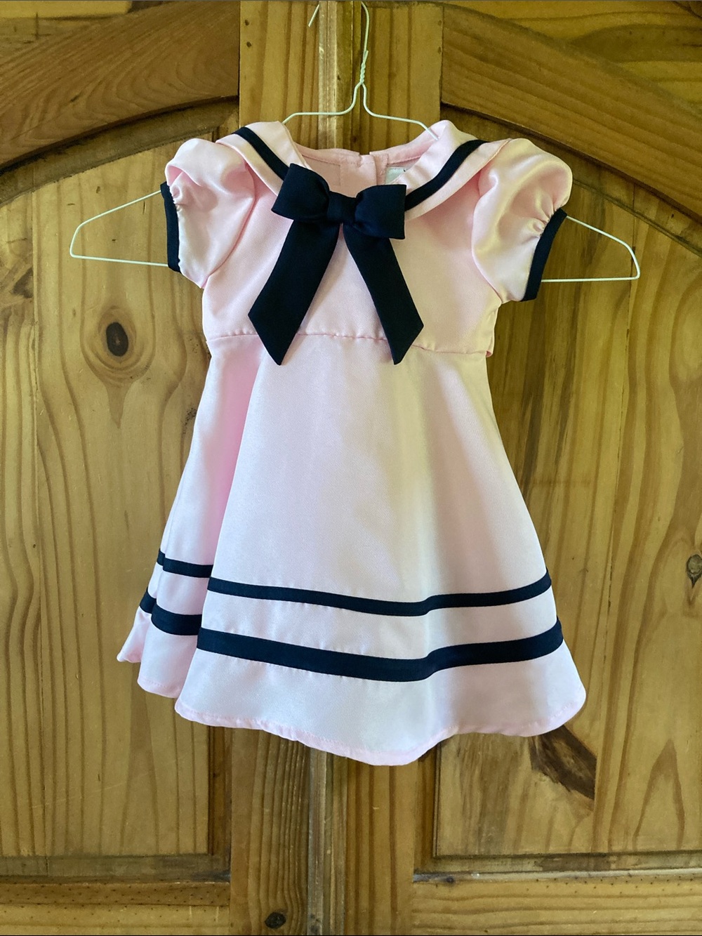 Girls Rare Editions pink blue sailor short sleeve dress size 12 months